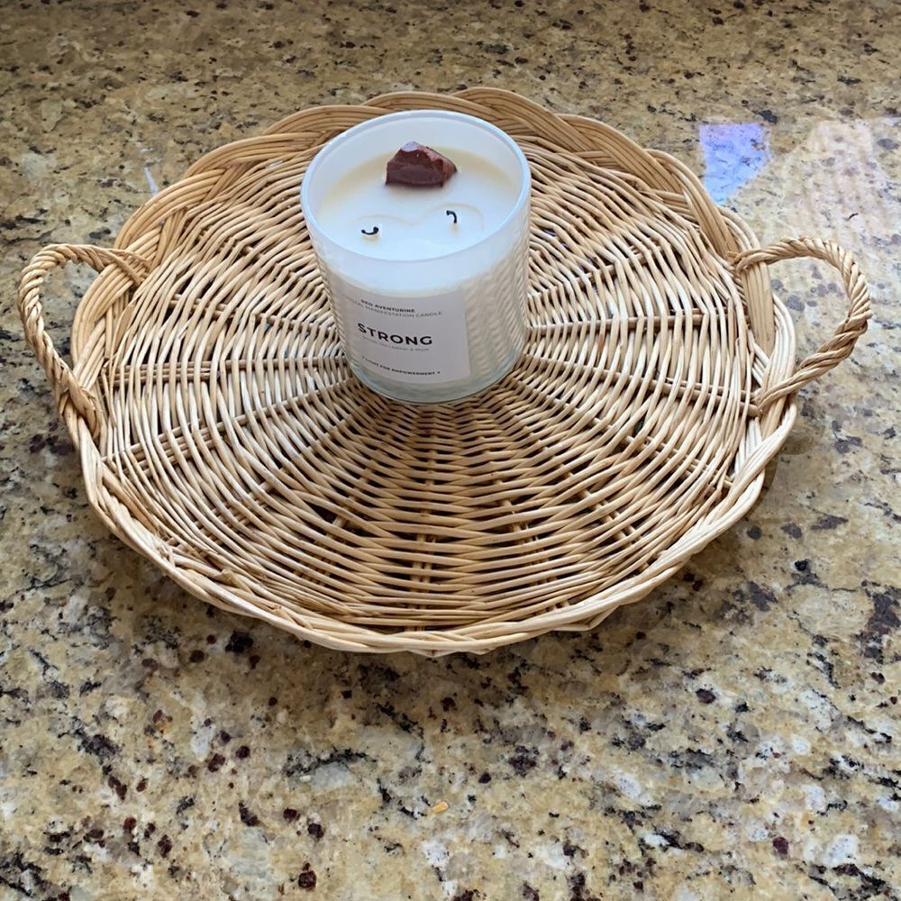 Hand Woven Round Rattan Serving Tray‎ Handels Wicker Jute Table BOHO Nautical